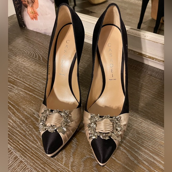 Sandales à Plateforme Casadei Skyhigh - Lame Satin Noir, Lanières Cage - Taille UE 40